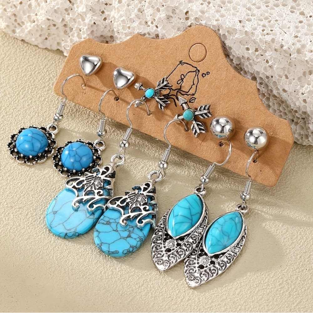 Turquoise and Silver Earring Set